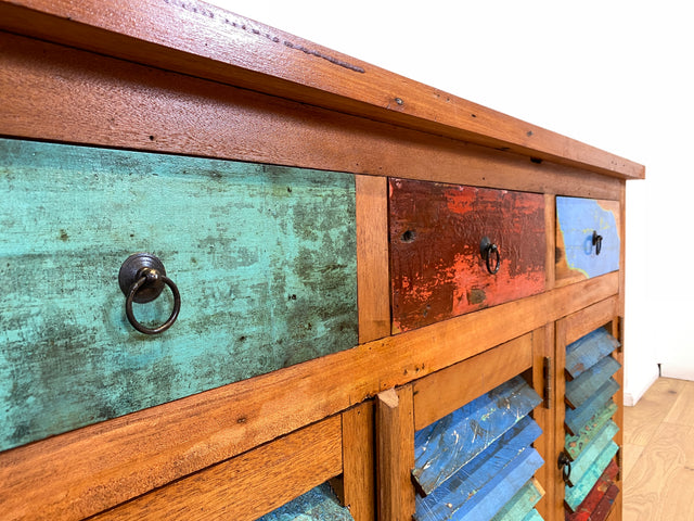 Boatwood by WMK # Besonders schöne Anrichte aus altem Bootsholz, ein handgefertigtes Unikat aus massivem Teakholz # Schrank Sideboard Kommode Küchenschrank Geschirrschrank Schuhschrank Flurkommode
