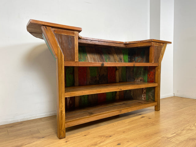 Boatwood by WMK I Einzigartige Bar aus altem Bootsholz I handgefertigtes Unikat in Originalfarben der Boote I Teakholz massiv I Hausbar Theke Cafe Bar Strand Beach Gastro Hotel Möbel Berlin Sylt Usedo