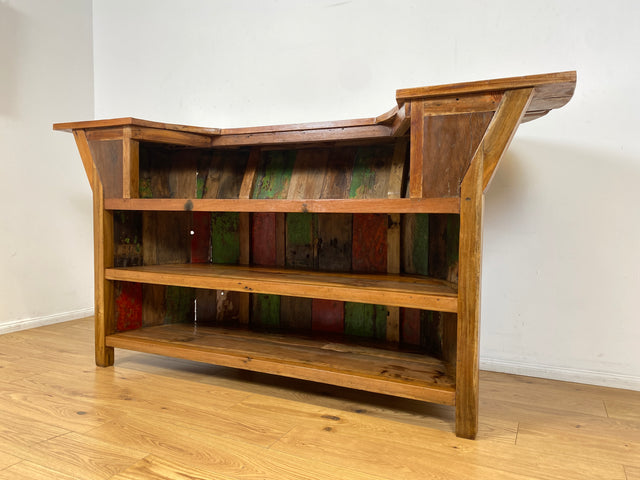 Boatwood by WMK I Einzigartige Bar aus altem Bootsholz I handgefertigtes Unikat in Originalfarben der Boote I Teakholz massiv I Hausbar Theke Cafe Bar Strand Beach Gastro Hotel Möbel Berlin Sylt Usedo