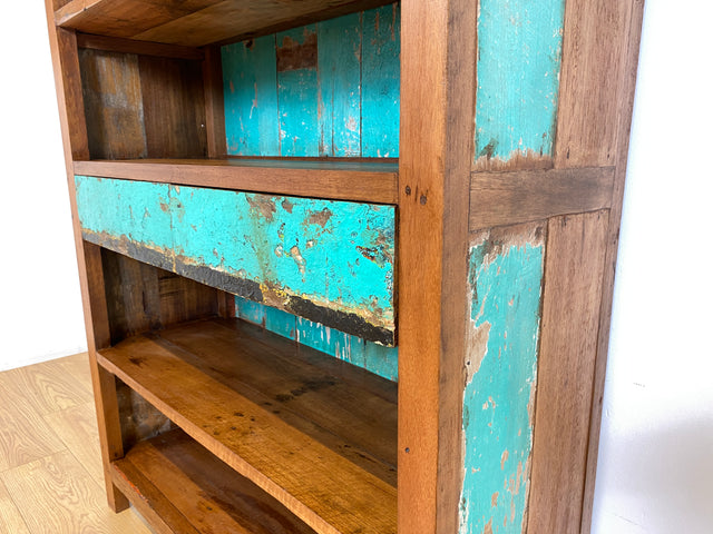 Boatwood by WMK I Wunderschönes Bücherregal mit Schubladen I Handmade Unikat aus altem Bootsholz I Teakholz massiv I Holzregal Regal Küchenregal Bücherschrank Raumtrenner Bootsmöbel Berlin Jena Usedom