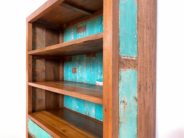 Boatwood by WMK I Wunderschönes Bücherregal mit Schubladen I Handmade Unikat aus altem Bootsholz I Teakholz massiv I Holzregal Regal Küchenregal Bücherschrank Raumtrenner Bootsmöbel Berlin Jena Usedom