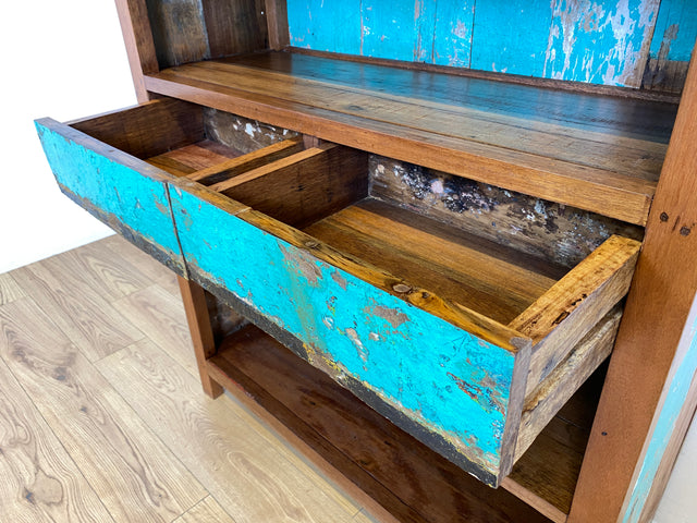 Boatwood by WMK I Wunderschönes Bücherregal mit Schubladen I Handmade Unikat aus altem Bootsholz I Teakholz massiv I Holzregal Regal Küchenregal Bücherschrank Raumtrenner Bootsmöbel Berlin Jena Usedom