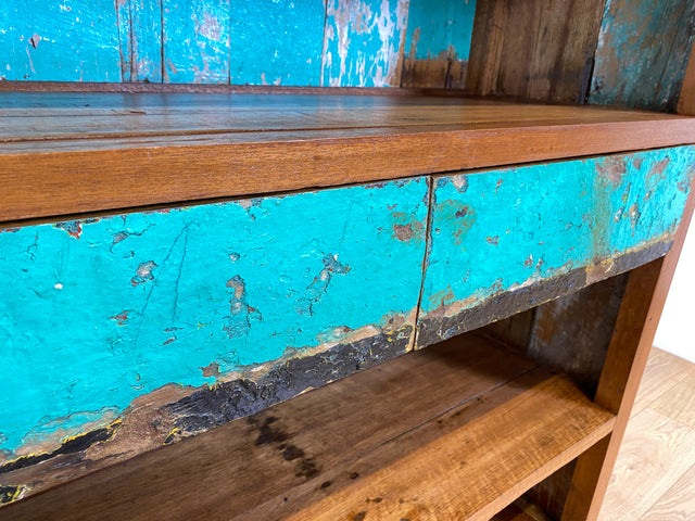 Boatwood by WMK I Wunderschönes Bücherregal mit Schubladen I Handmade Unikat aus altem Bootsholz I Teakholz massiv I Holzregal Regal Küchenregal Bücherschrank Raumtrenner Bootsmöbel Berlin Jena Usedom