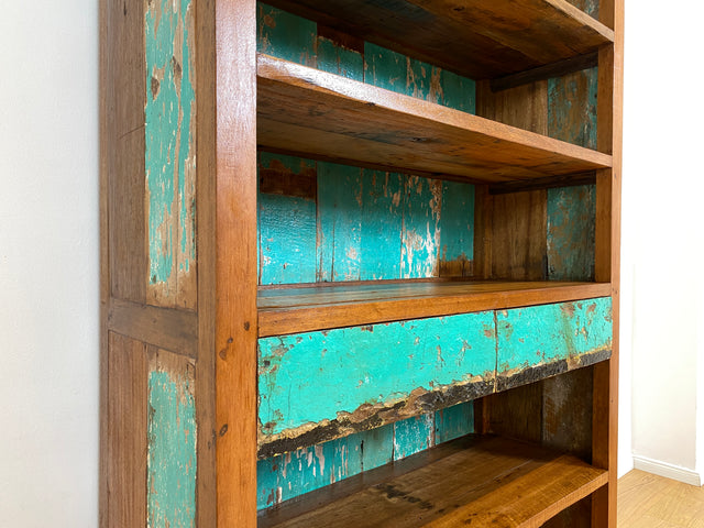Boatwood by WMK I Wunderschönes Bücherregal mit Schubladen I Handmade Unikat aus altem Bootsholz I Teakholz massiv I Holzregal Regal Küchenregal Bücherschrank Raumtrenner Bootsmöbel Berlin Jena Usedom