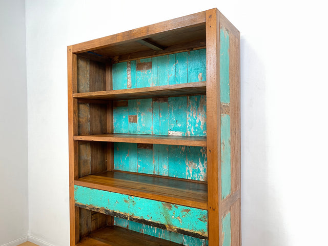 Boatwood by WMK I Wunderschönes Bücherregal mit Schubladen I Handmade Unikat aus altem Bootsholz I Teakholz massiv I Holzregal Regal Küchenregal Bücherschrank Raumtrenner Bootsmöbel Berlin Jena Usedom