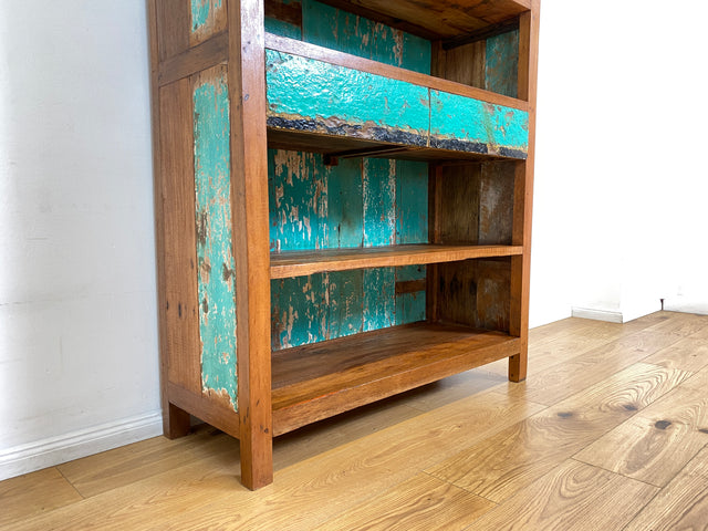 Boatwood by WMK I Wunderschönes Bücherregal mit Schubladen I Handmade Unikat aus altem Bootsholz I Teakholz massiv I Holzregal Regal Küchenregal Bücherschrank Raumtrenner Bootsmöbel Berlin Jena Usedom