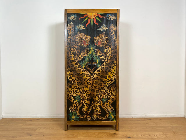 Boatwood by WMK # Einzigartiger Kleiderschrank kunstvoll handbemalt , ein aus altem Bootsholz handgefertigtes Unikat aus massivem Teakholz # Schrank Wäscheschrank Flurschrank Garderobe Wardrobe Teak