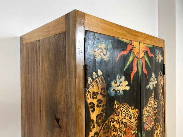 Boatwood by WMK # Einzigartiger Kleiderschrank kunstvoll handbemalt , ein aus altem Bootsholz handgefertigtes Unikat aus massivem Teakholz # Schrank Wäscheschrank Flurschrank Garderobe Wardrobe Teak