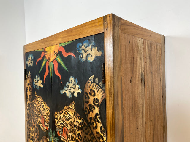 Boatwood by WMK # Einzigartiger Kleiderschrank kunstvoll handbemalt , ein aus altem Bootsholz handgefertigtes Unikat aus massivem Teakholz # Schrank Wäscheschrank Flurschrank Garderobe Wardrobe Teak