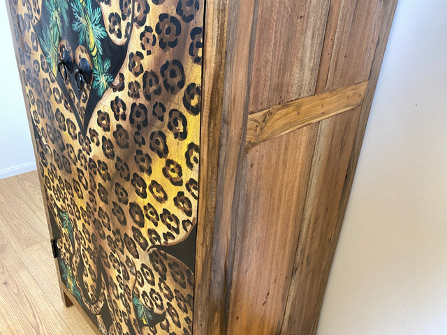 Boatwood by WMK # Einzigartiger Kleiderschrank kunstvoll handbemalt , ein aus altem Bootsholz handgefertigtes Unikat aus massivem Teakholz # Schrank Wäscheschrank Flurschrank Garderobe Wardrobe Teak