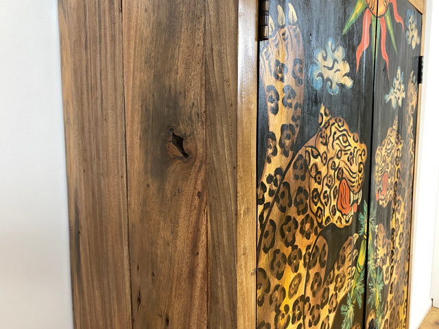 Boatwood by WMK # Einzigartiger Kleiderschrank kunstvoll handbemalt , ein aus altem Bootsholz handgefertigtes Unikat aus massivem Teakholz # Schrank Wäscheschrank Flurschrank Garderobe Wardrobe Teak