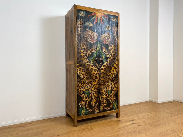 Boatwood by WMK # Einzigartiger Kleiderschrank kunstvoll handbemalt , ein aus altem Bootsholz handgefertigtes Unikat aus massivem Teakholz # Schrank Wäscheschrank Flurschrank Garderobe Wardrobe Teak