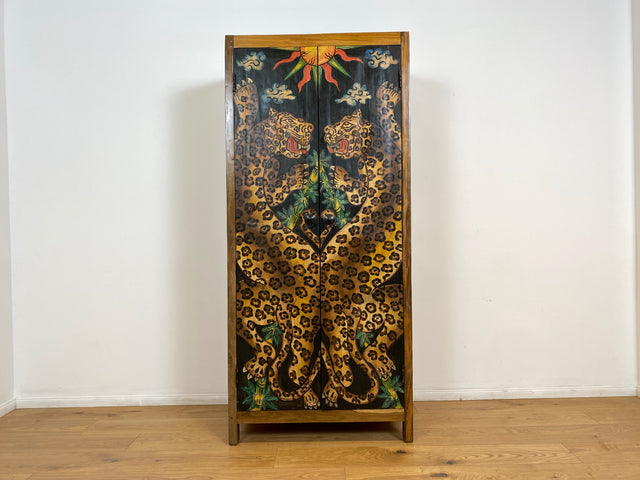 Boatwood by WMK # Einzigartiger Kleiderschrank kunstvoll handbemalt , ein aus altem Bootsholz handgefertigtes Unikat aus massivem Teakholz # Schrank Wäscheschrank Flurschrank Garderobe Wardrobe Teak