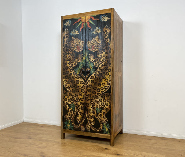 Boatwood by WMK # Einzigartiger Kleiderschrank kunstvoll handbemalt , ein aus altem Bootsholz handgefertigtes Unikat aus massivem Teakholz # Schrank Wäscheschrank Flurschrank Garderobe Wardrobe Teak