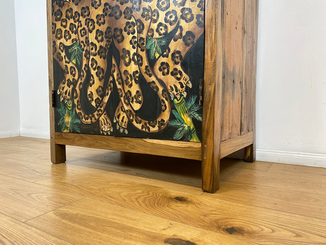 Boatwood by WMK # Einzigartiger Kleiderschrank kunstvoll handbemalt , ein aus altem Bootsholz handgefertigtes Unikat aus massivem Teakholz # Schrank Wäscheschrank Flurschrank Garderobe Wardrobe Teak