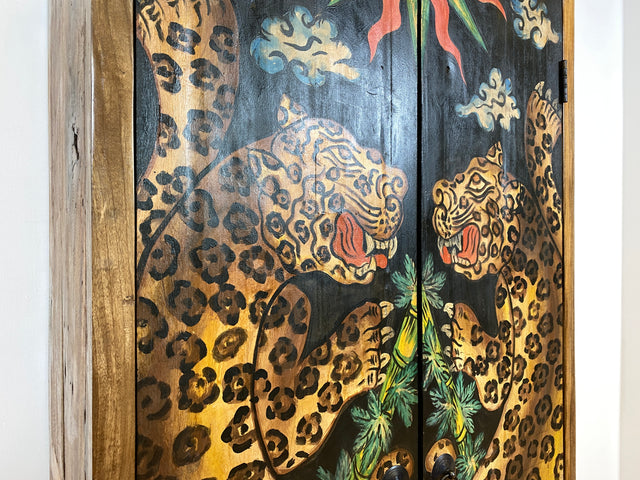 Boatwood by WMK # Einzigartiger Kleiderschrank kunstvoll handbemalt , ein aus altem Bootsholz handgefertigtes Unikat aus massivem Teakholz # Schrank Wäscheschrank Flurschrank Garderobe Wardrobe Teak