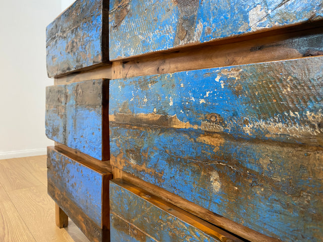 Boatwood by WMK # Wunderschöne Kommode mit 6 Schubladen, ein aus altem Bootsholz handgefertigtes Unikat aus massivem Teakholz # Wäschekommode Sideboard Schrank Anrichte Wickelkommode Bootsmöbel Berlin