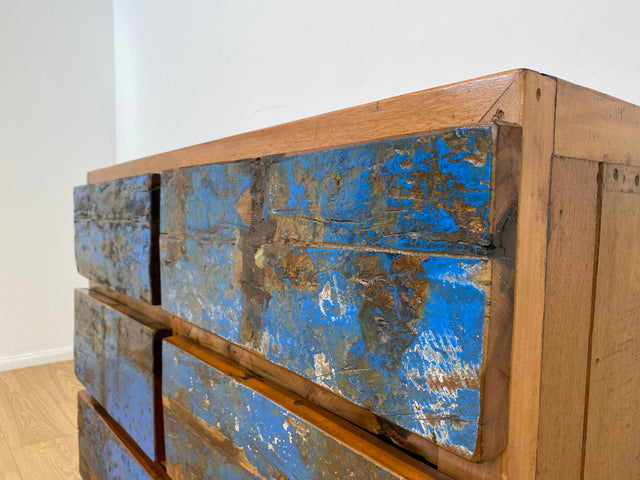 Boatwood by WMK # Wunderschöne Kommode mit 6 Schubladen, ein aus altem Bootsholz handgefertigtes Unikat aus massivem Teakholz # Wäschekommode Sideboard Schrank Anrichte Wickelkommode Bootsmöbel Berlin