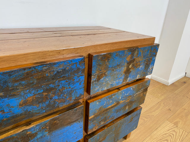 Boatwood by WMK # Wunderschöne Kommode mit 6 Schubladen, ein aus altem Bootsholz handgefertigtes Unikat aus massivem Teakholz # Wäschekommode Sideboard Schrank Anrichte Wickelkommode Bootsmöbel Berlin