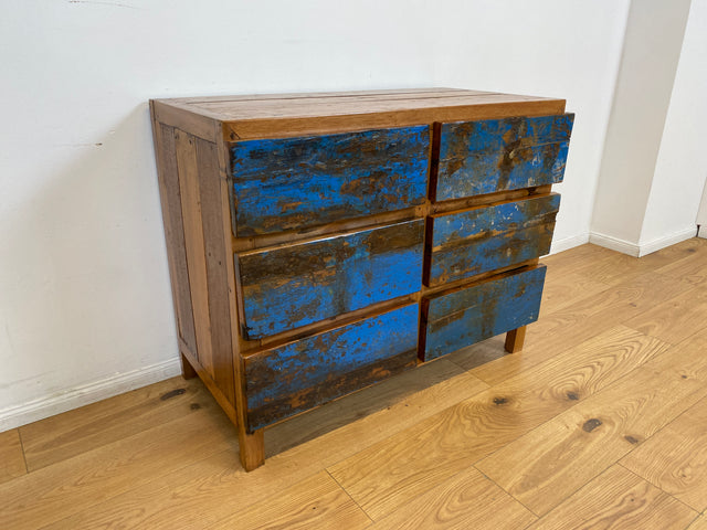 Boatwood by WMK # Wunderschöne Kommode mit 6 Schubladen, ein aus altem Bootsholz handgefertigtes Unikat aus massivem Teakholz # Wäschekommode Sideboard Schrank Anrichte Wickelkommode Bootsmöbel Berlin