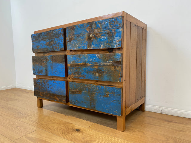 Boatwood by WMK # Wunderschöne Kommode mit 6 Schubladen, ein aus altem Bootsholz handgefertigtes Unikat aus massivem Teakholz # Wäschekommode Sideboard Schrank Anrichte Wickelkommode Bootsmöbel Berlin