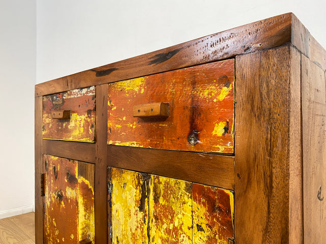 Boatwood by WMK I Besondere Kommode mit Schubladen I handgefertigt aus altem Bootsholz l ein Unikat aus massivem Teakholz I Schrank Sideboard Anrichte Wäschekommode Küchenschrank Cabinet Berlin Sylt
