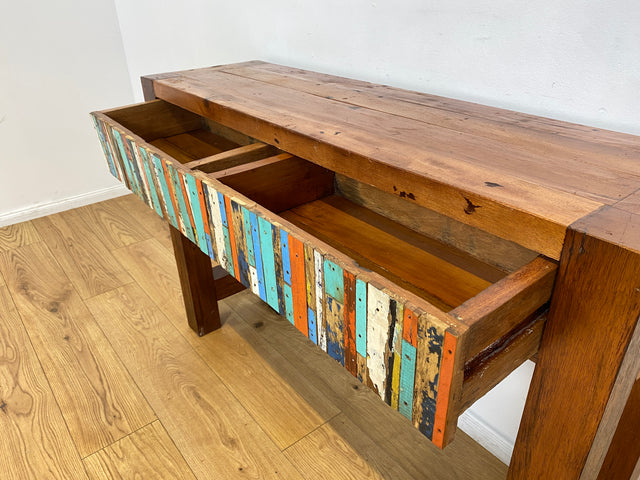 Boatwood by WMK I Bunterschöne Konsole mit Schubladen I handgefertigtes Unikat aus altem Bootsholz l Teakholz massiv I Schrank Sideboard Kommode Ablage Flurkommode Garderobe Berlin Augsburg Schwerin