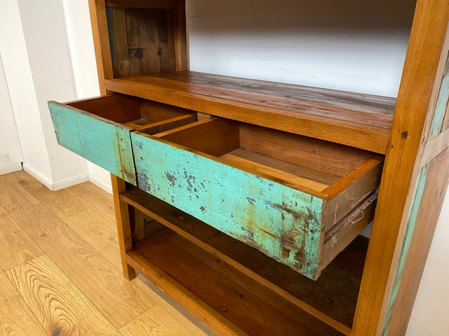 Boatwood by WMK I Nachhaltiges handgefertigtes Bücherregal aus altem Bootsholz I Teakholz massiv I Bücherschrank Regal Highboard Holzregal Küchenregal Raumtrenner Loft Bootsmöbel I Berlin Rostock Köln
