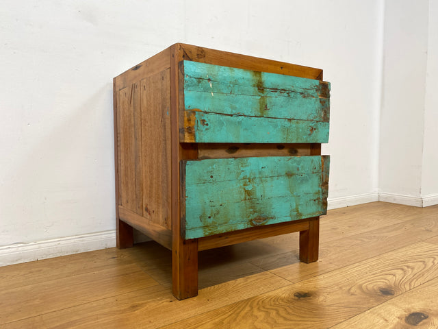 Boatwood by WMK I Meeresblauer Nachttisch handgefertigt aus altem Bootsholz in Originalfarben I Teakholz I Kommode Nachtkommode Nachtschränkchen Nachtschrank Bed Side Teak Berlin Zossen Saarbrücken