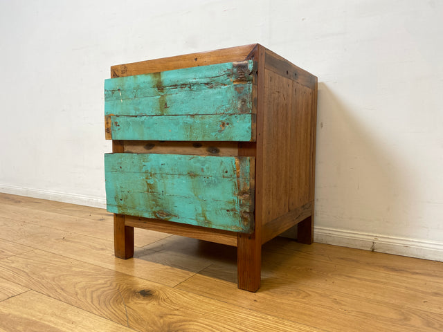 Boatwood by WMK I Meeresblauer Nachttisch handgefertigt aus altem Bootsholz in Originalfarben I Teakholz I Kommode Nachtkommode Nachtschränkchen Nachtschrank Bed Side Teak Berlin Zossen Saarbrücken