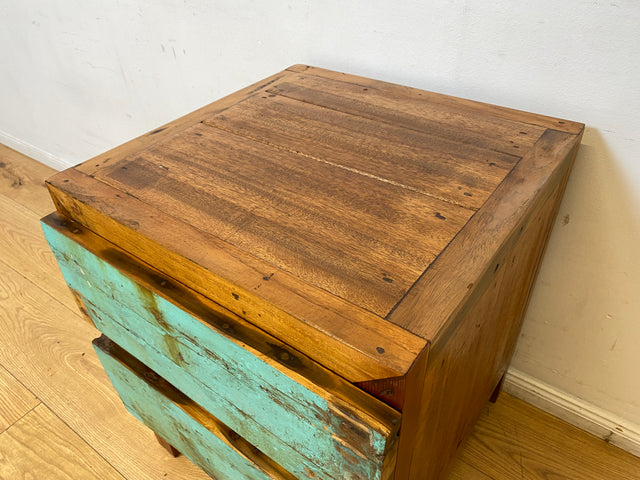 Boatwood by WMK I Meeresblauer Nachttisch handgefertigt aus altem Bootsholz in Originalfarben I Teakholz I Kommode Nachtkommode Nachtschränkchen Nachtschrank Bed Side Teak Berlin Zossen Saarbrücken