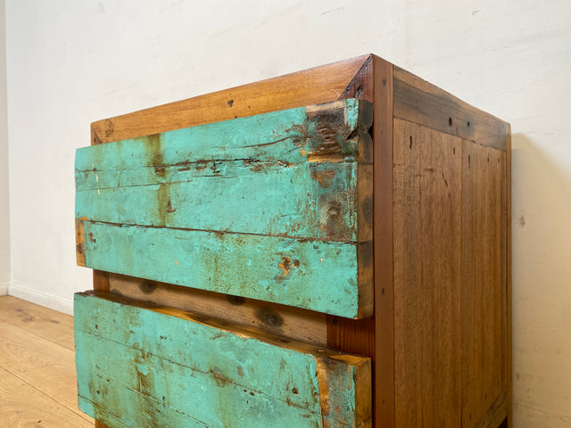 Boatwood by WMK I Meeresblauer Nachttisch handgefertigt aus altem Bootsholz in Originalfarben I Teakholz I Kommode Nachtkommode Nachtschränkchen Nachtschrank Bed Side Teak Berlin Zossen Saarbrücken