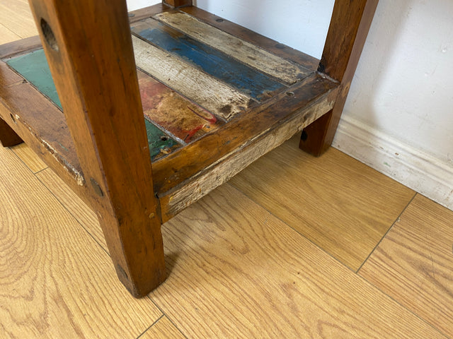 Boatwood by WMK I Einzigartiges schmales Regal aus altem Bootsholz in Originalfarben I Teakholz massiv I Holzregal Bücherregal Bücherschrank Küchenregal Badschrank Badregal Flurregal Berlin Kiel Bonn