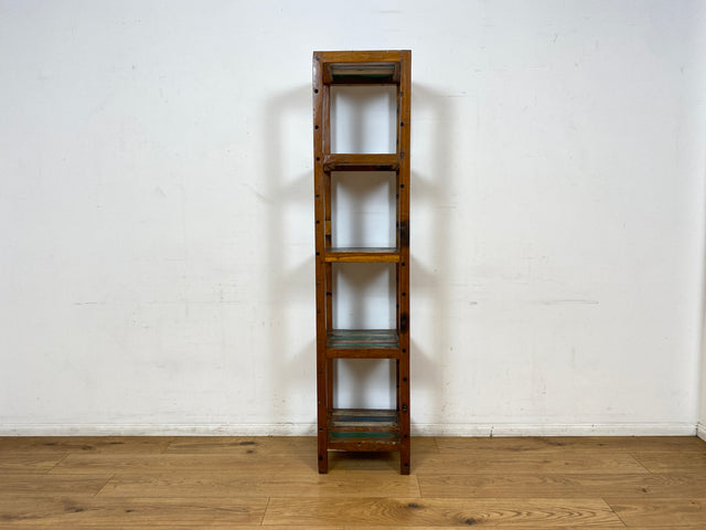 Boatwood by WMK I Einzigartiges schmales Regal aus altem Bootsholz in Originalfarben I Teakholz massiv I Holzregal Bücherregal Bücherschrank Küchenregal Badschrank Badregal Flurregal Berlin Kiel Bonn