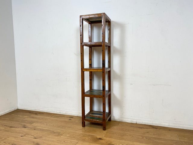 Boatwood by WMK I Einzigartiges schmales Regal aus altem Bootsholz in Originalfarben I Teakholz massiv I Holzregal Bücherregal Bücherschrank Küchenregal Badschrank Badregal Flurregal Berlin Kiel Bonn