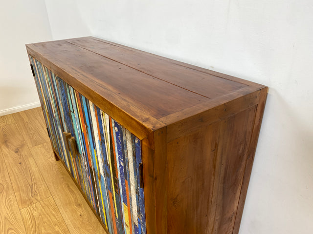 Boatwood by WMK I Detailreicher und geräumiger Schrank I Handmade Unikat aus altem Bootsholz I Teakholz massiv I Highboard Kommode Sideboard Schuhschrank Anrichte Bootsmöbel Berlin Stuttgart Rostock