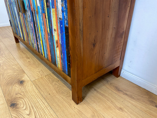 Boatwood by WMK I Detailreicher und geräumiger Schrank I Handmade Unikat aus altem Bootsholz I Teakholz massiv I Highboard Kommode Sideboard Schuhschrank Anrichte Bootsmöbel Berlin Stuttgart Rostock
