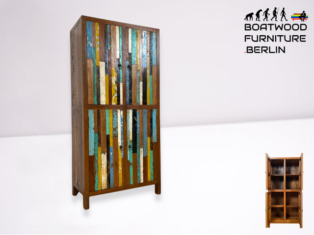Boatwood by WMK I Einzigartiger Schrank aus altem Bootsholz I handgefertigtes Unikat I Teakholz massiv I Highboard Kleiderschrank Wäscheschrank Sideboard Kommode Schuhschrank Berlin Flensburg Hamburg