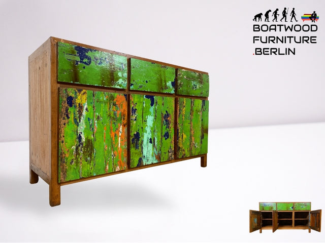 Boatwood by WMK I Sehr schönes Sideboard aus altem Bootsholz I handgefertigtes Unikat aus massivem Teakholz I Schrank Kommode Anrichte Büfett Buffet Wäschekommode Fernsehkommode Berlin Leipzig Bayern