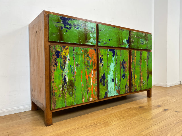 Boatwood by WMK I Sehr schönes Sideboard aus altem Bootsholz I handgefertigtes Unikat aus massivem Teakholz I Schrank Kommode Anrichte Büfett Buffet Wäschekommode Fernsehkommode Berlin Leipzig Bayern