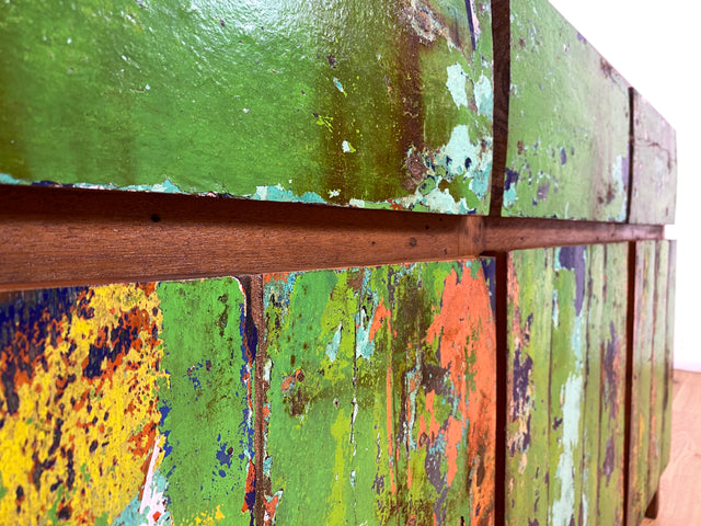 Boatwood by WMK I Sehr schönes Sideboard aus altem Bootsholz I handgefertigtes Unikat aus massivem Teakholz I Schrank Kommode Anrichte Büfett Buffet Wäschekommode Fernsehkommode Berlin Leipzig Bayern