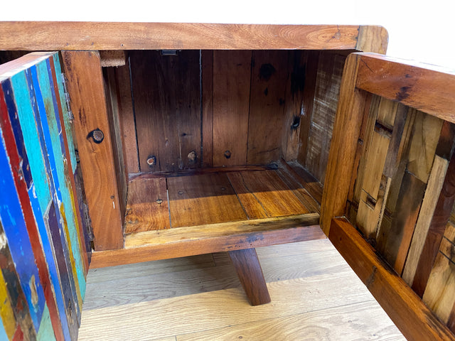 Boatwood by WMK I Detailreiches Sideboard handgefertigt aus altem Bootsholz I Teakholz massiv I Kommode TV Lowboard Board Bank Schuhschrank Anrichte Bootsmöbel Treibholz I Berlin Rostock Frankfurt