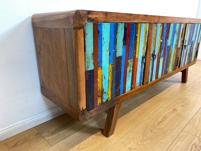 Boatwood by WMK I Detailreiches Sideboard handgefertigt aus altem Bootsholz I Teakholz massiv I Kommode TV Lowboard Board Bank Schuhschrank Anrichte Bootsmöbel Treibholz I Berlin Rostock Frankfurt