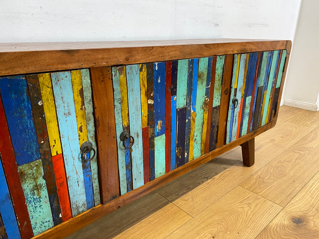 Boatwood by WMK I Detailreiches Sideboard handgefertigt aus altem Bootsholz I Teakholz massiv I Kommode TV Lowboard Board Bank Schuhschrank Anrichte Bootsmöbel Treibholz I Berlin Rostock Frankfurt