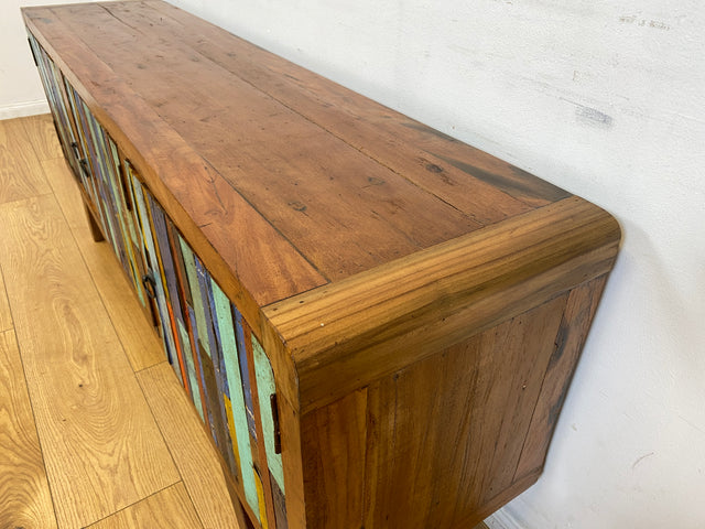 Boatwood by WMK I Detailreiches Sideboard handgefertigt aus altem Bootsholz I Teakholz massiv I Kommode TV Lowboard Board Bank Schuhschrank Anrichte Bootsmöbel Treibholz I Berlin Rostock Frankfurt
