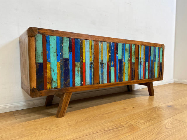 Boatwood by WMK I Detailreiches Sideboard handgefertigt aus altem Bootsholz I Teakholz massiv I Kommode TV Lowboard Board Bank Schuhschrank Anrichte Bootsmöbel Treibholz I Berlin Rostock Frankfurt