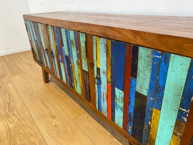 Boatwood by WMK I Detailreiches Sideboard handgefertigt aus altem Bootsholz I Teakholz massiv I Kommode TV Lowboard Board Bank Schuhschrank Anrichte Bootsmöbel Treibholz I Berlin Rostock Frankfurt