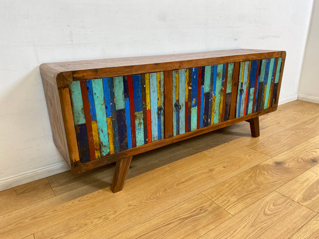 Boatwood by WMK I Detailreiches Sideboard handgefertigt aus altem Bootsholz I Teakholz massiv I Kommode TV Lowboard Board Bank Schuhschrank Anrichte Bootsmöbel Treibholz I Berlin Rostock Frankfurt