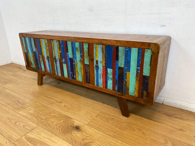 Boatwood by WMK I Detailreiches Sideboard handgefertigt aus altem Bootsholz I Teakholz massiv I Kommode TV Lowboard Board Bank Schuhschrank Anrichte Bootsmöbel Treibholz I Berlin Rostock Frankfurt