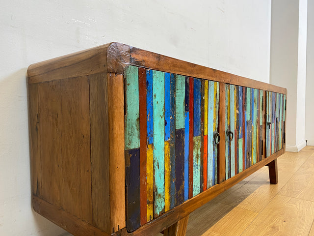 Boatwood by WMK I Detailreiches Sideboard handgefertigt aus altem Bootsholz I Teakholz massiv I Kommode TV Lowboard Board Bank Schuhschrank Anrichte Bootsmöbel Treibholz I Berlin Rostock Frankfurt